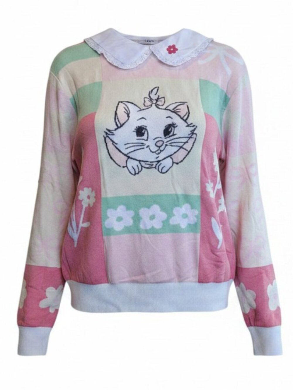 Disney The Aristocats Marie Portrait Floral Collared Women's Sweater Size Large